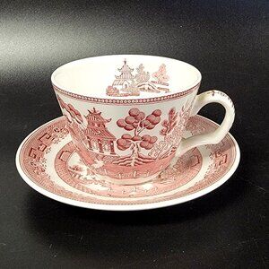 Spode Red Willow Cup and Saucer Set Archive Collection Cranberry Repro England